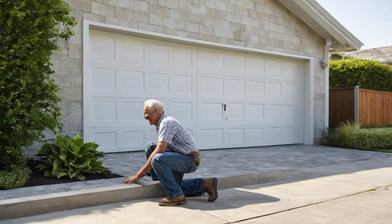 A local garage door provider checking the track on an older garage door at a Clermont home